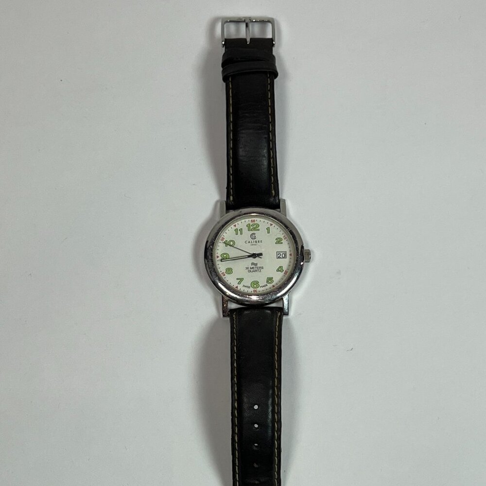 Calibre Swiss 30M Quartz Swiss Made Stainless Steel Watch Leather Straps VINTAGE